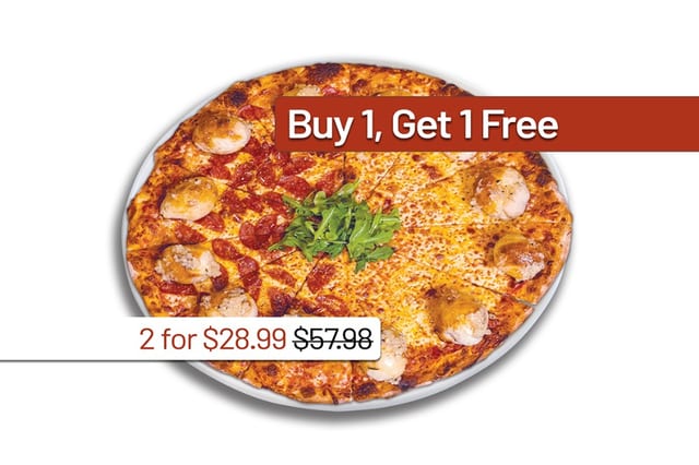 BOGO 18" Garlic Knot Pizza (1/ Cheese, Half Pepperoni)