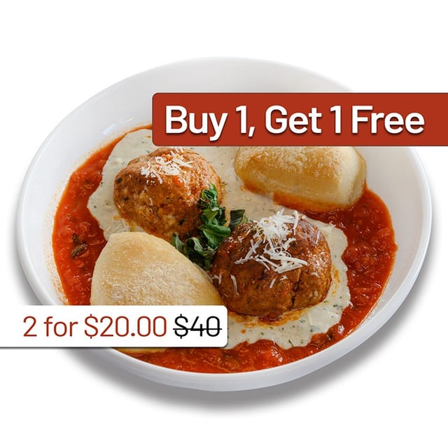 BOGO Meatballs and Ricotta Appetizer - Order One Entree, Receive Two.