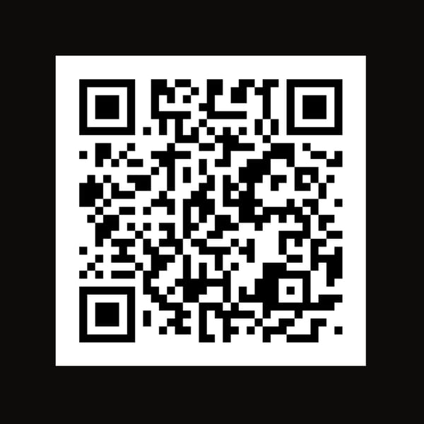 Black-and-white QR code centered on a white square against a dark background.