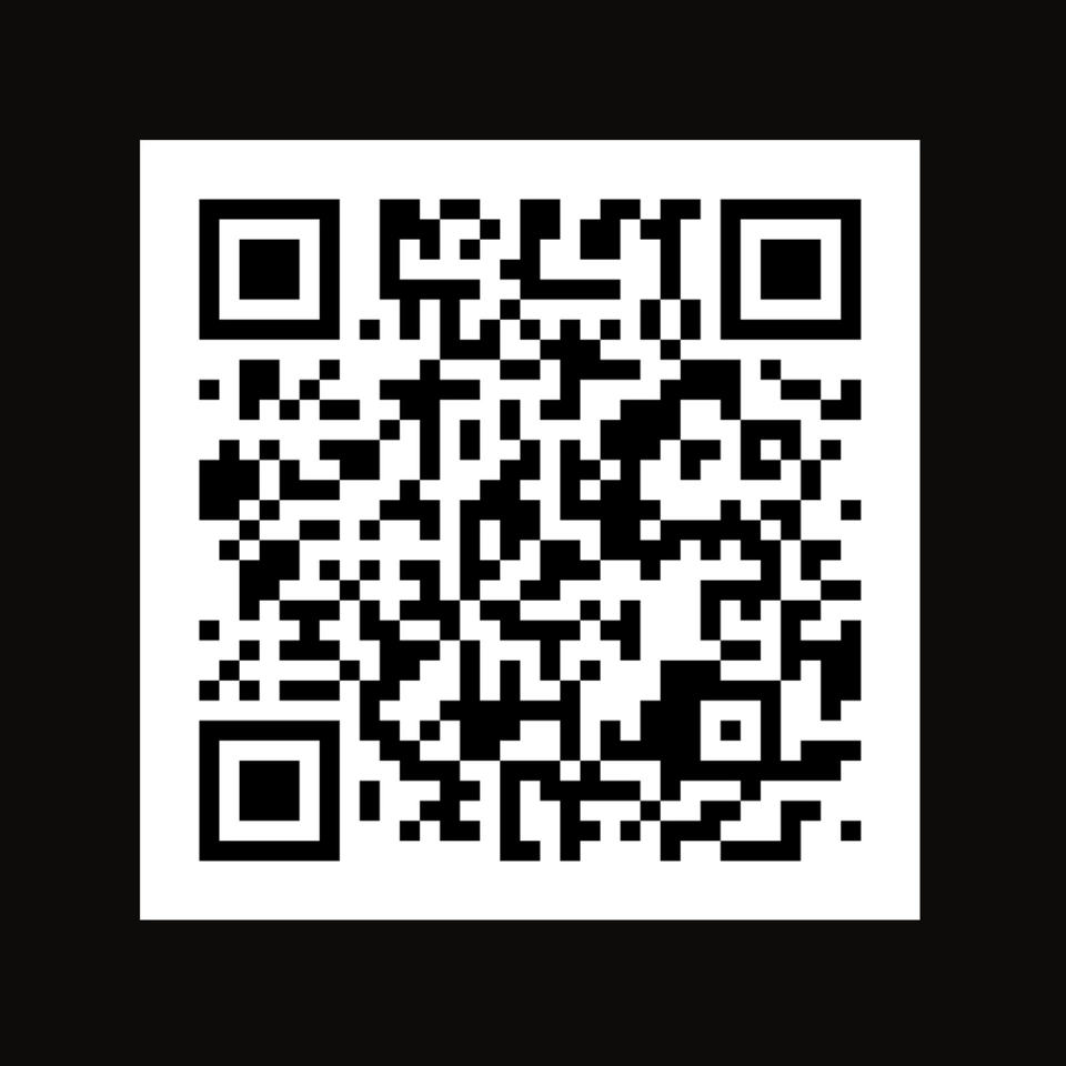Black-and-white QR code centered on a white square against a dark background.