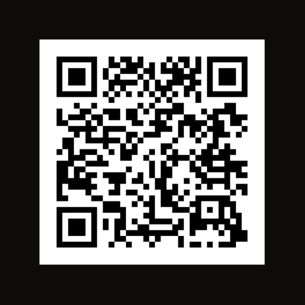 Black-and-white QR code centered on a white square against a black background.