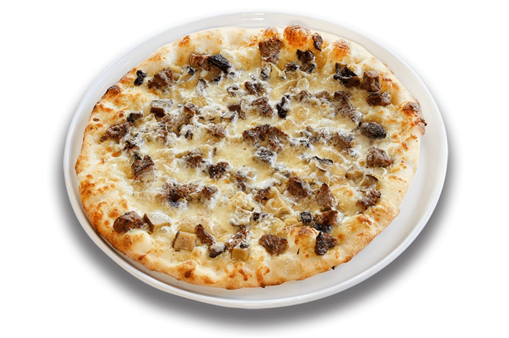 Signature Steak & Mushroom Pizza.