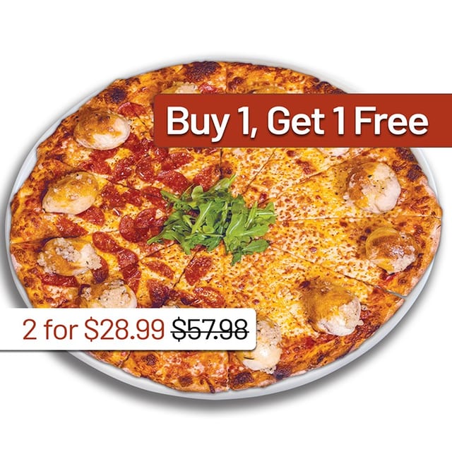 BOGO 18" Garlic Knot Pizza Half Cheese, Half Pepperoni - Order One Entree, Receive Two.
